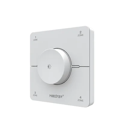 MiBoxer K0S LED Wandfernbedienung Weiß – für CCT und einfarbige LED Streifen, 2,4 GHz Funk, 4 Zonen mit Drehrad