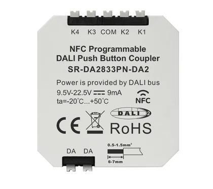 SR-DA2833PN-DA2 DALI-2 Tasterkoppler 4-Kanal, NFC-programmierbar, für Taster und Bewegungsmelder
