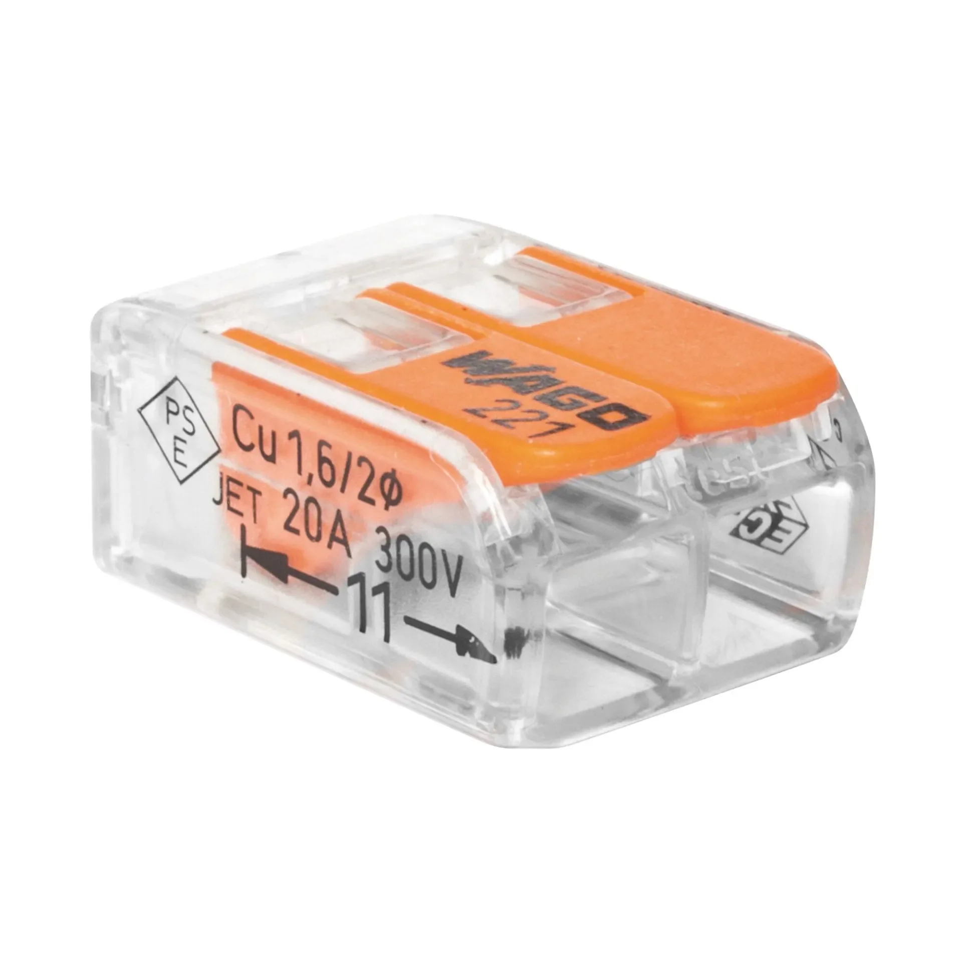 WAGO 221-412 COMPACT Verbindungsklemme – 2-polig, transparent, 0,02–4 mm², 450 V / 32 A WAGO 221-412 COMPACT Verbindungsklemme – 2-polig, transparent, 0,02–4 mm², 450 V / 32 A