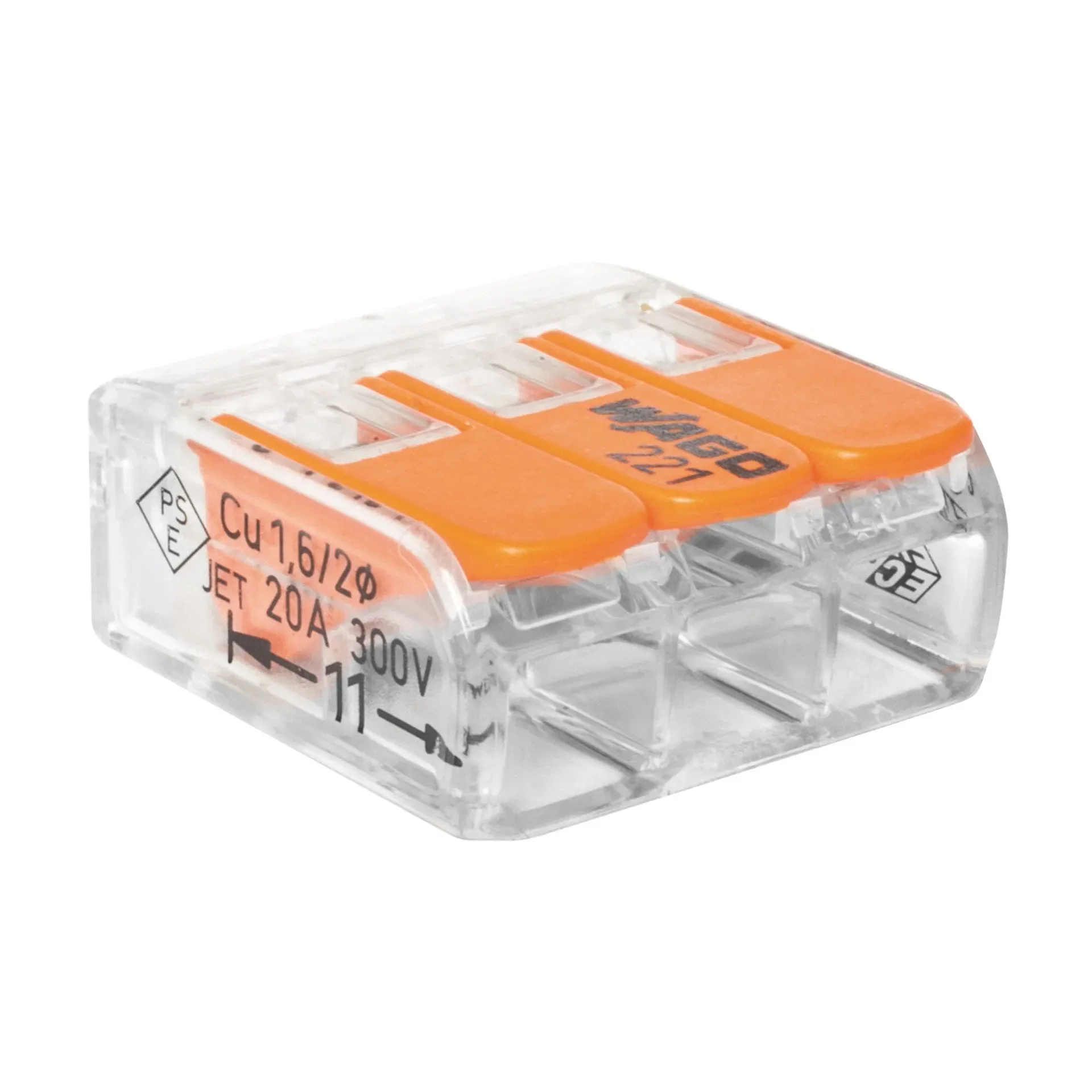 WAGO 221-413 COMPACT Verbindungsklemme – 3-polig, transparent, 0,02–4 mm², 450 V / 32 A WAGO 221-413 COMPACT Verbindungsklemme – 3-polig, transparent, 0,02–4 mm², 450 V / 32 A
