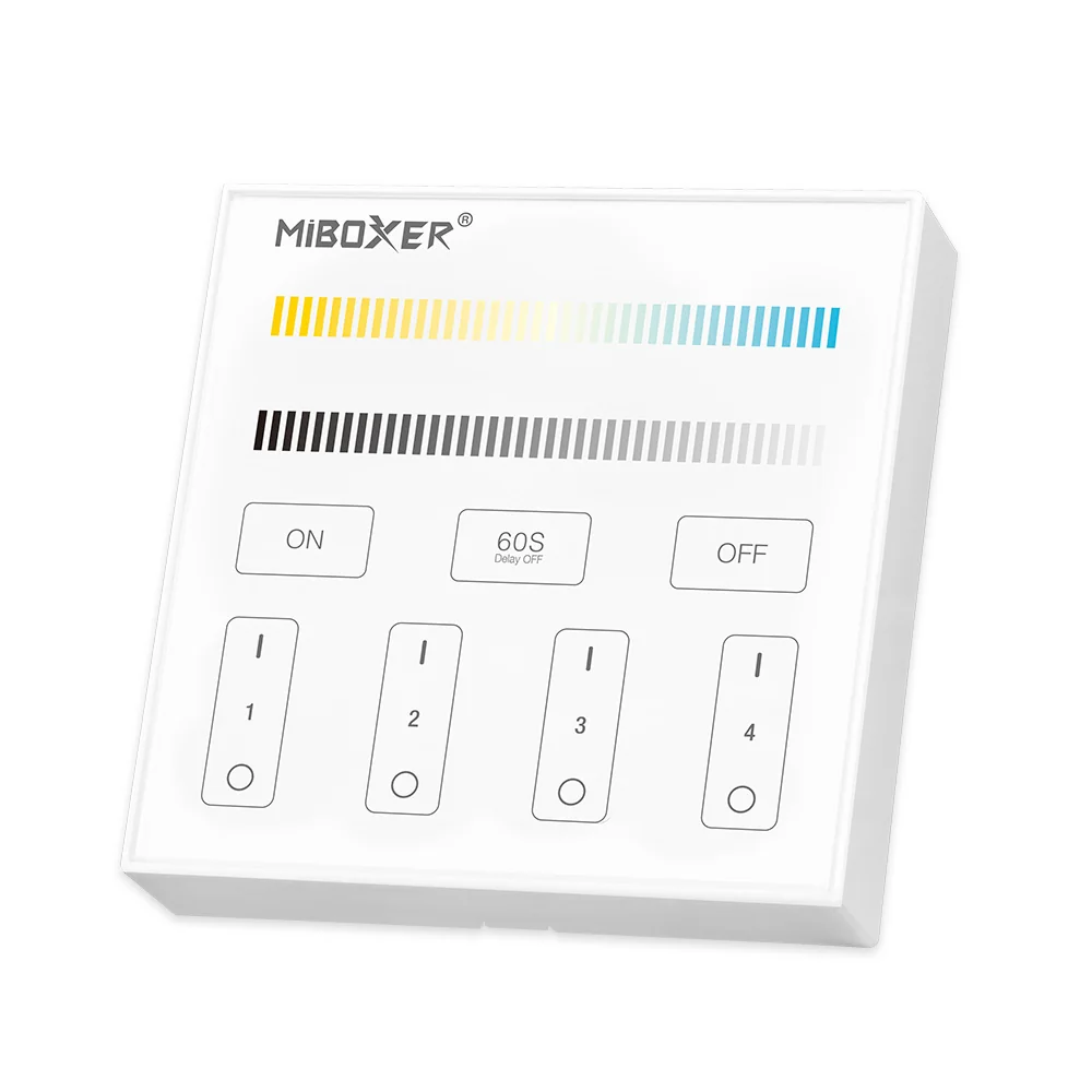 MiBoxer B2 LED Wandfernbedienung – für CCT LED Streifen, 2,4 GHz Funk, 4 Zonen, Helligkeit & Weißton MiBoxer B2 LED Wandfernbedienung – für CCT LED Streifen, 2,4 GHz Funk, 4 Zonen, Helligkeit & Weißton