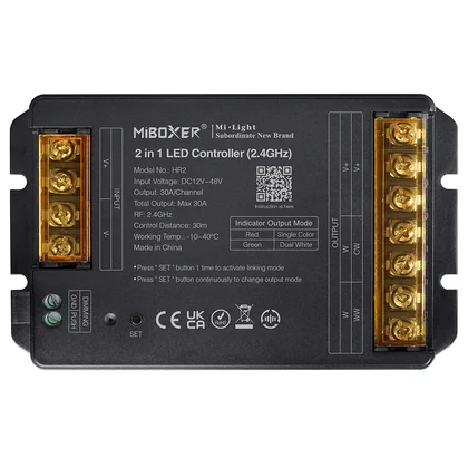 MiBoxer HR2 2-in-1 LED Controller – einfarbig & CCT, 2,4 GHz, 12–48 V, 30 A, Push Dimming