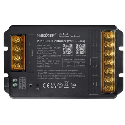 MiBoxer HW2 WiFi & 2.4G Funk LED Controller – 2-in-1, einfarbig & CCT, 12-48 V, 30 A, Push-Dim