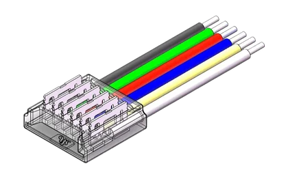 LED Anschlussverbinder – 6-polig, 12 mm, mit 15 cm Kabel, lötfrei für RGBCCT SMD LED Streifen