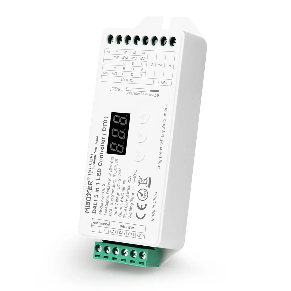 MiBoxer DL-X DALI 5-in-1 LED-Controller DT8 – Konstantspannung, 12–24 V DC, 6 A/Kanal, max. 20 A MiBoxer DL-X DALI 5-in-1 LED-Controller DT8 – Konstantspannung, 12–24 V DC, 6 A/Kanal, max. 20 A