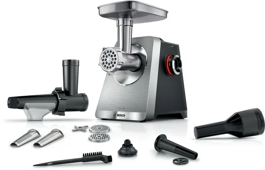 BOSCH Serie 8 Fleischwolf MultiPower 2500 W Gebürsteter Stahl MFWS835M BOSCH Serie 8 Fleischwolf MultiPower 2500 W Gebürsteter Stahl MFWS835M