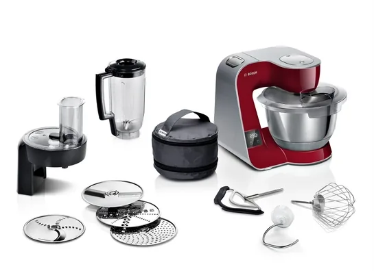 BOSCH Serie 4 Küchenmaschine mit Waage MUM 5 1000 W Rot, silber MUM5X720