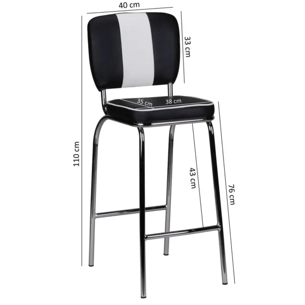 FineBuy 2er Set Barhocker American Diner 50er Jahre Retro Barstuhl, Schwarz