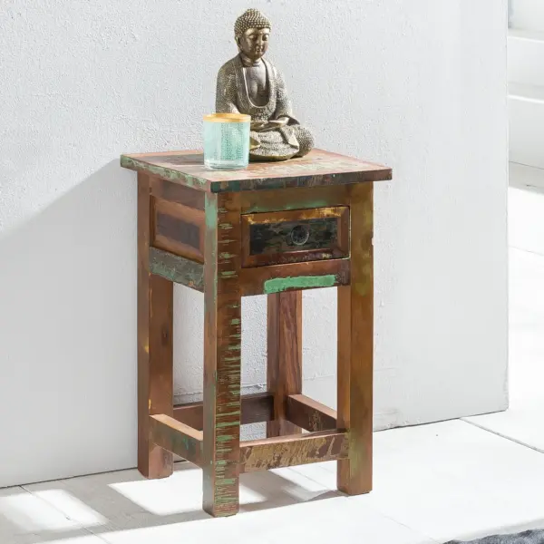 FineBuy Beistelltisch KALKUTTA aus Holz, Bunt – 30 × 30 × 50 cm FineBuy Beistelltisch KALKUTTA aus Holz, Bunt – 30 × 30 × 50 cm