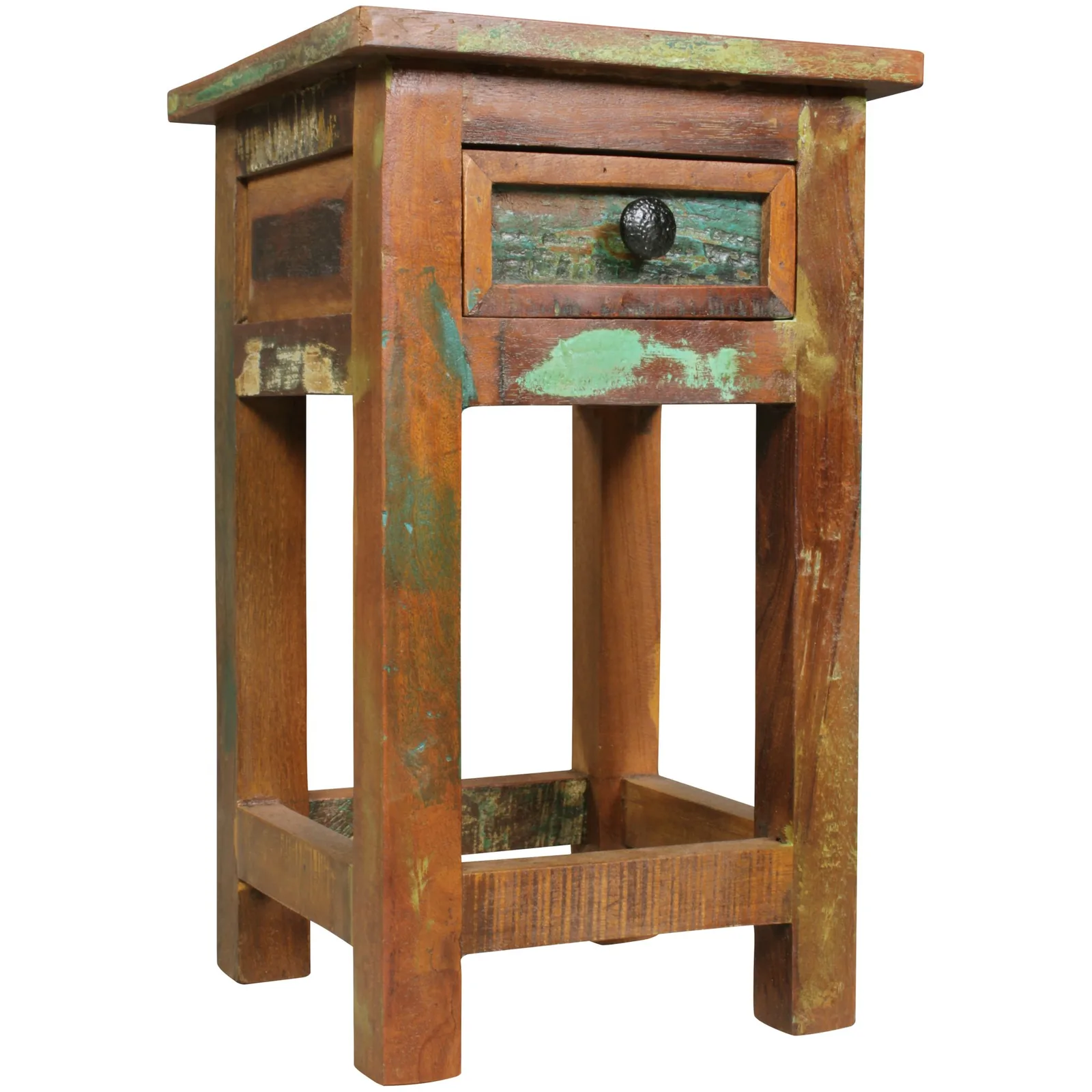 FineBuy Beistelltisch KALKUTTA aus Holz, Bunt – 30 × 30 × 50 cm