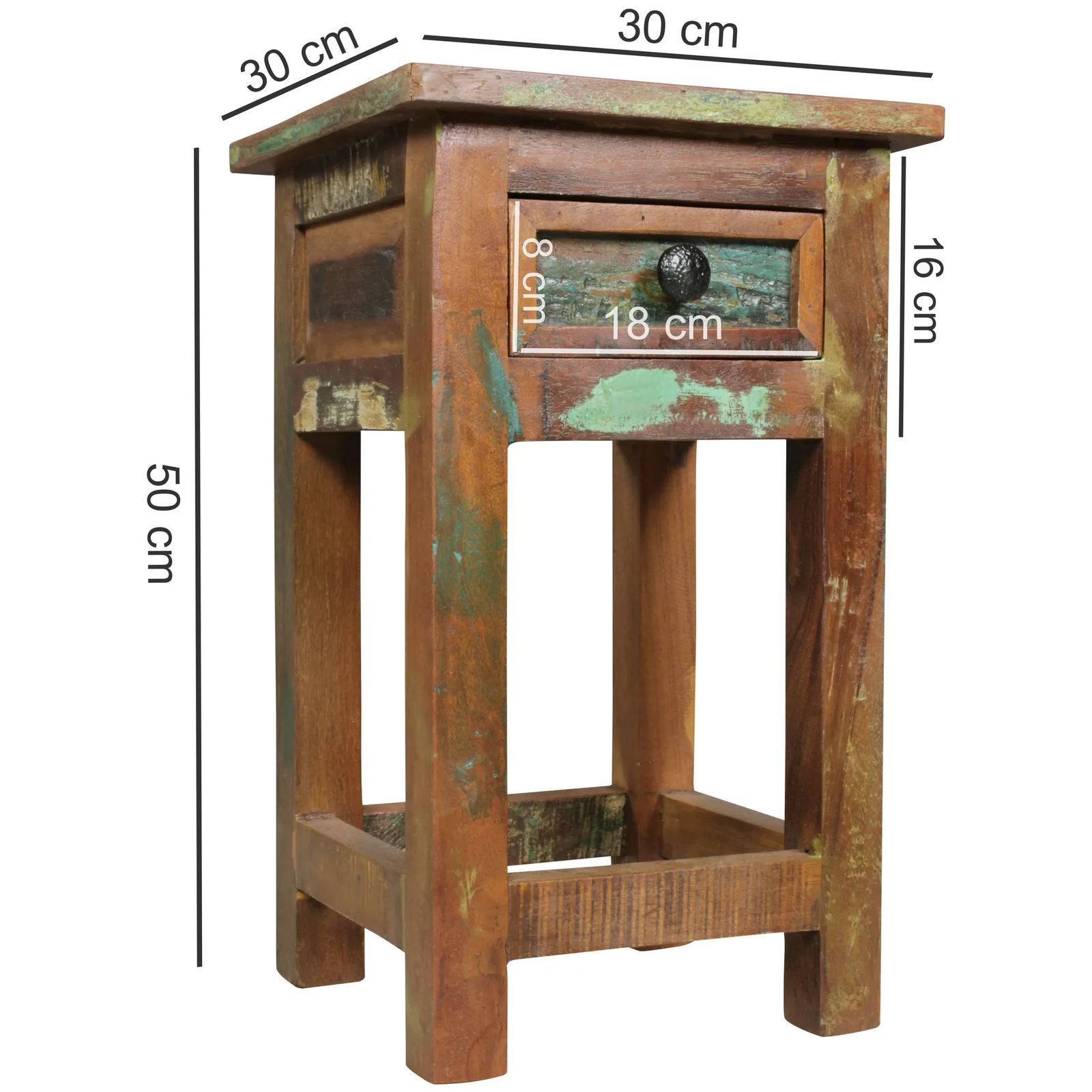FineBuy Beistelltisch KALKUTTA aus Holz, Bunt – 30 × 30 × 50 cm