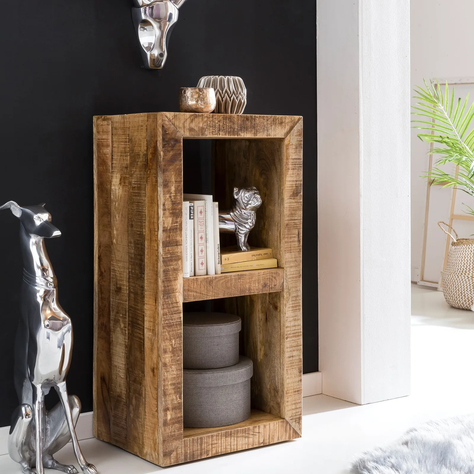 FineBuy Kleines Standregal aus Holz, Braun – 45 × 35 × 90 cm