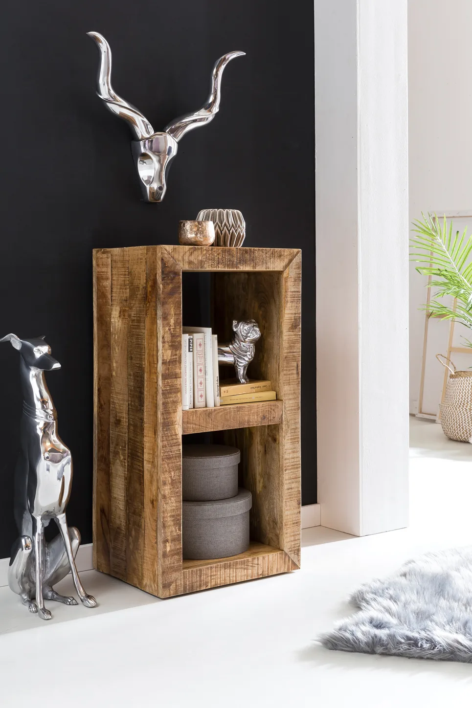 FineBuy Kleines Standregal aus Holz, Braun – 45 × 35 × 90 cm