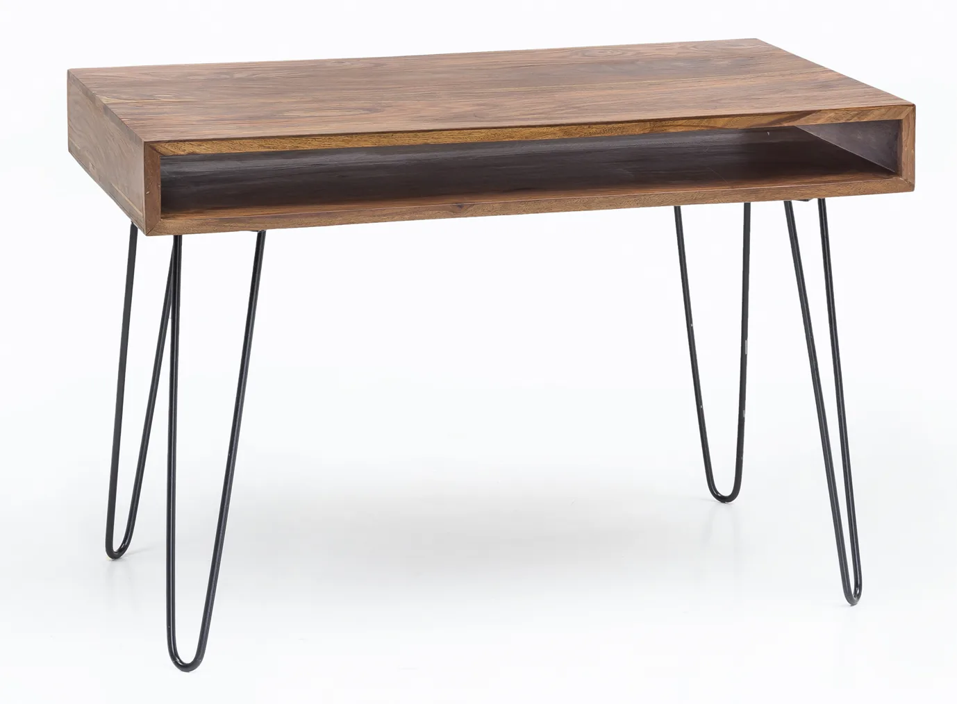 Massiver Schreibtisch HARLEM Sheesham Massiv aus Holz, Braun – 110 × 60 × 76 cm