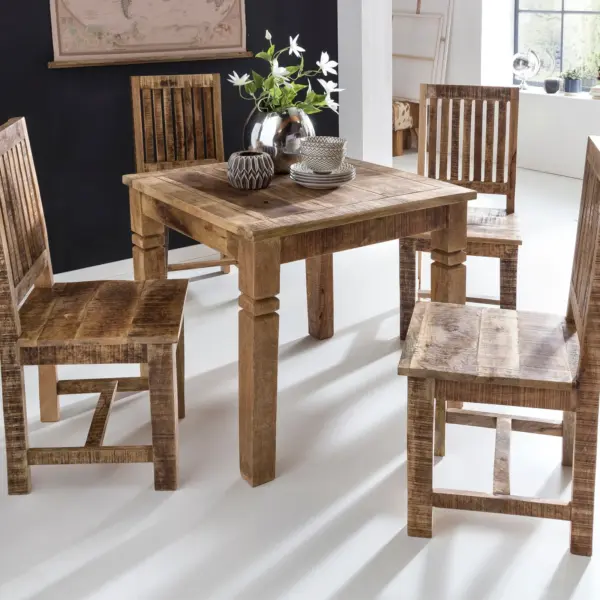 FineBuy Esstisch quadratisch 80 cm Mango Massivholz – Quadratischer Holztisch im Landhausstil, Design Esszimmertisch massiv, Küchentisch für 4 Personen, kleiner rustikaler Esstisch