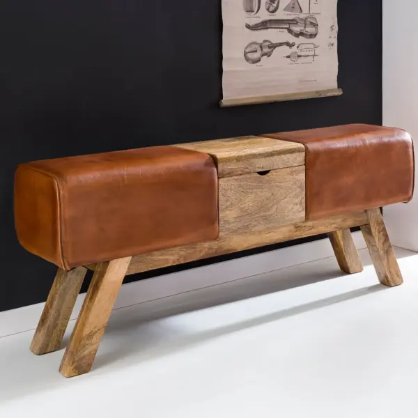 FineBuy Design Turnbock Sitzbank Aufbewahrungsfach, Braun – 120 × 29 × 53 cm