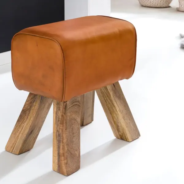 FineBuy Design Turnbock Sitzhocker, Braun – 40 × 30 × 47 cm