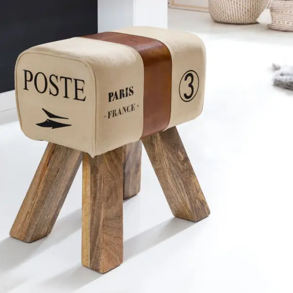 FineBuy Design Turnbock Sitzhocker, Beige – 40 × 30 × 47 cm