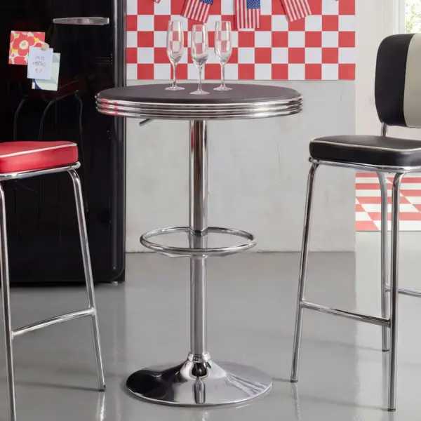 FineBuy American Diner Bartisch rund Ø aus Aluminium, Schwarz