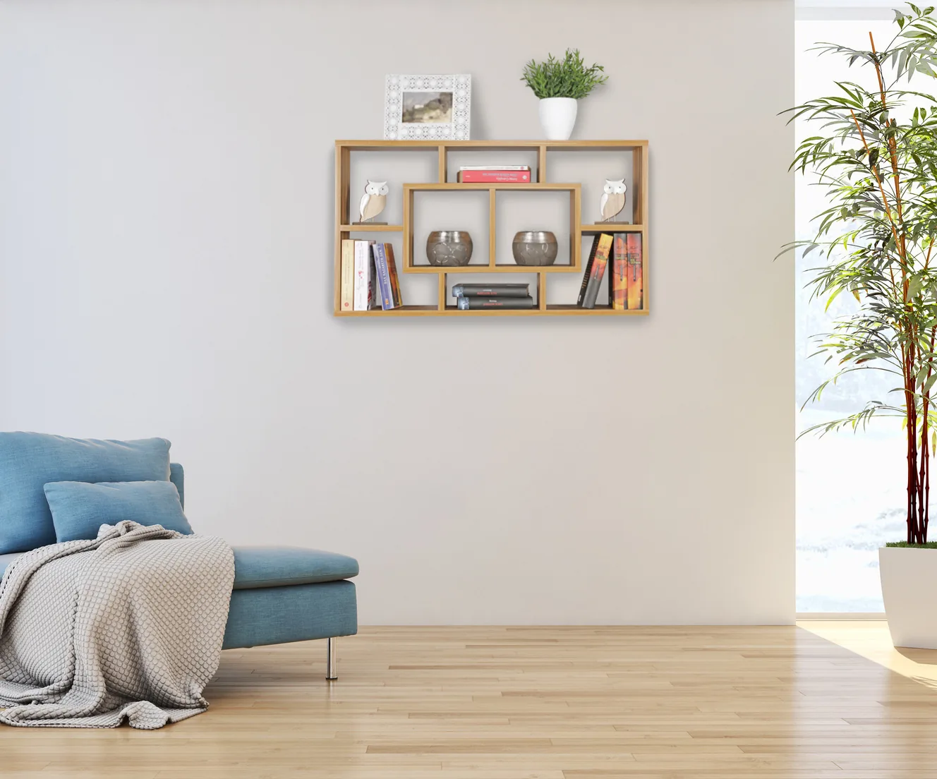 FineBuy Wandregal PAOLA aus Holz, Braun – 85 × 47,5 × 16 cm
