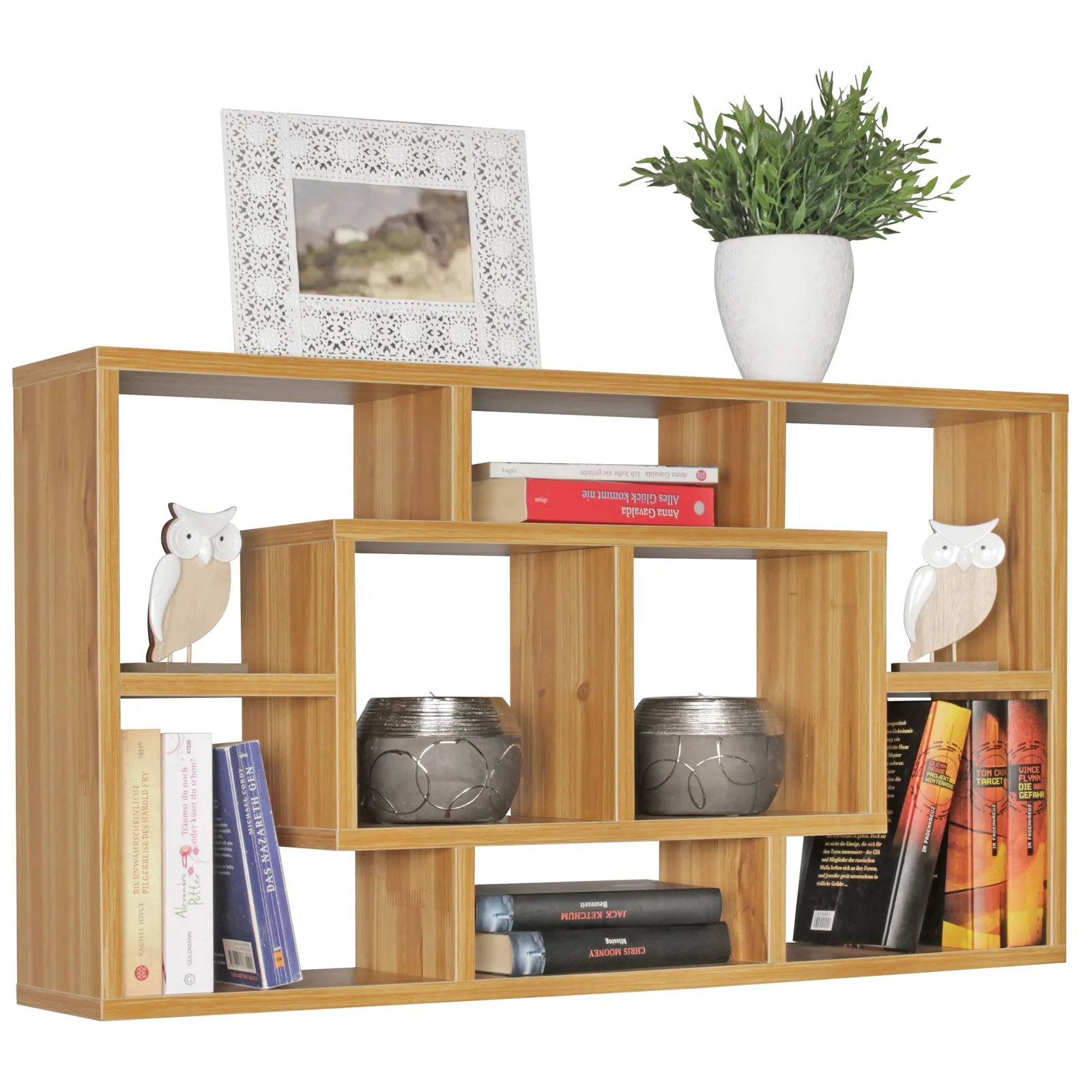 FineBuy Wandregal PAOLA aus Holz, Braun – 85 × 47,5 × 16 cm