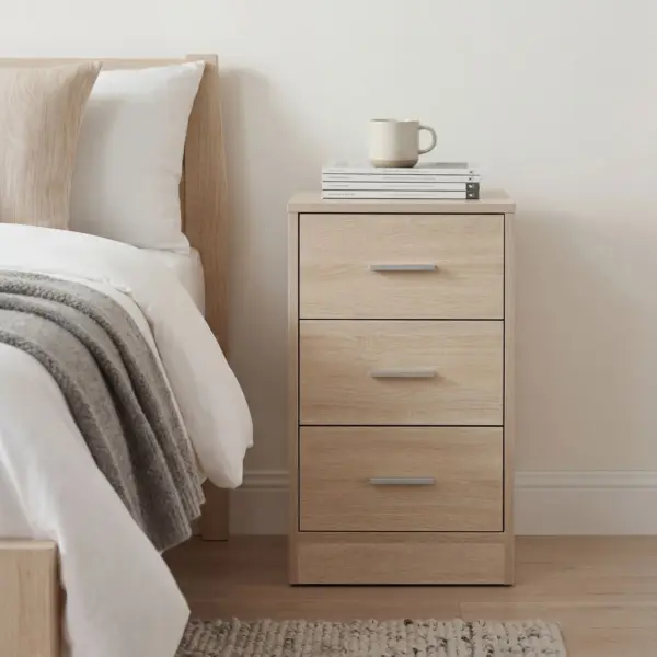 FineBuy Nachtkonsole Boxspringbett FOGGIA mit 3 Schubladen in aus Holz, Grau – 37,5 × 68 × 35 cm