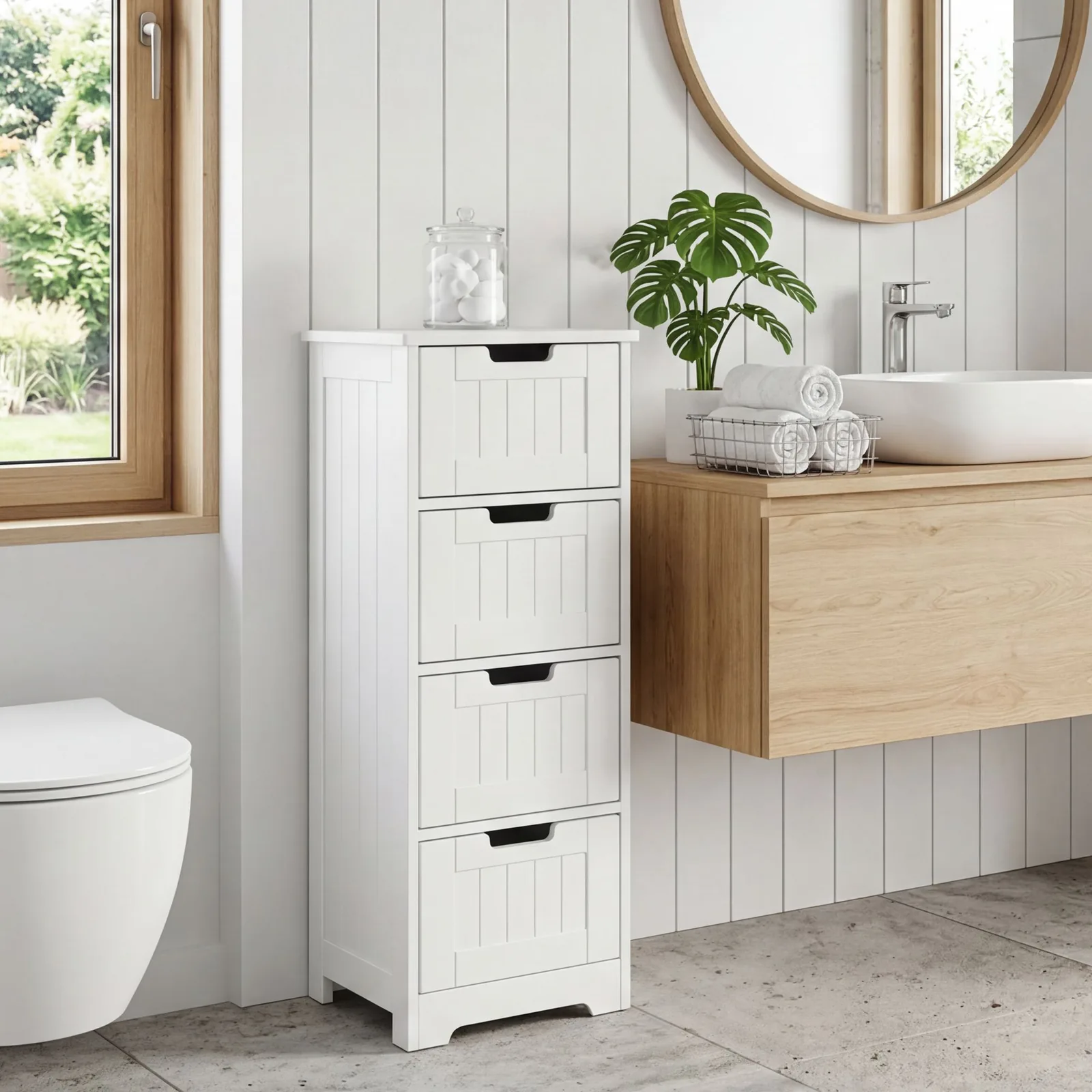 FineBuy Design Badschrank Landhaus-Stil MDF aus Holz, Weiß – 30 × 83 × 30 cm
