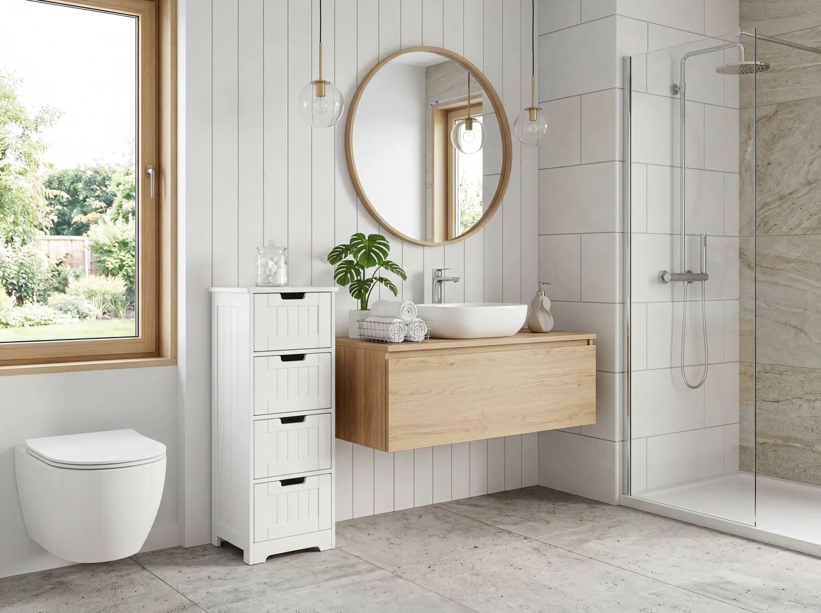 FineBuy Design Badschrank Landhaus-Stil MDF aus Holz, Weiß – 30 × 83 × 30 cm