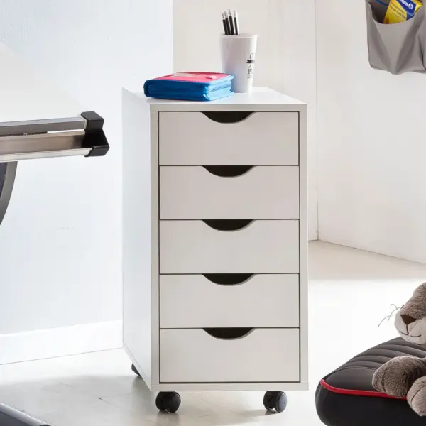 FineBuy Kinder Rollcontainer aus Holz, Weiß – 33 × 64 × 38 cm