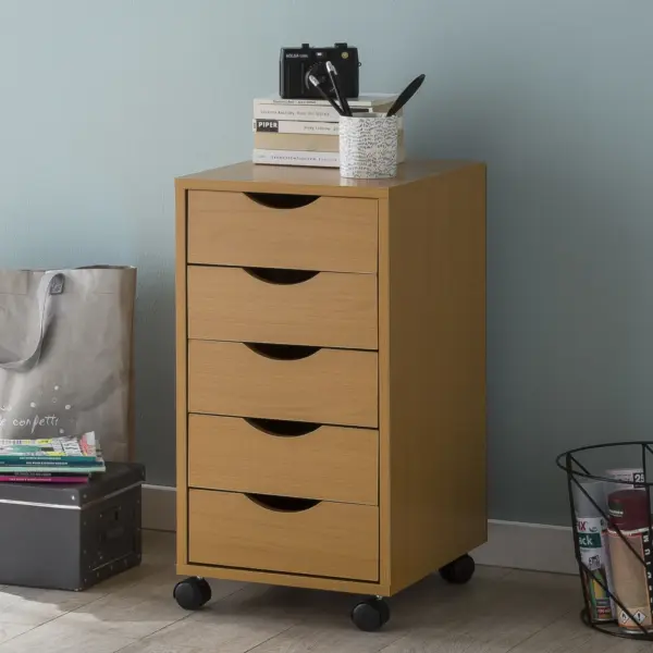 FineBuy Kinder Rollcontainer aus Holz, Braun – 33 × 64 × 38 cm