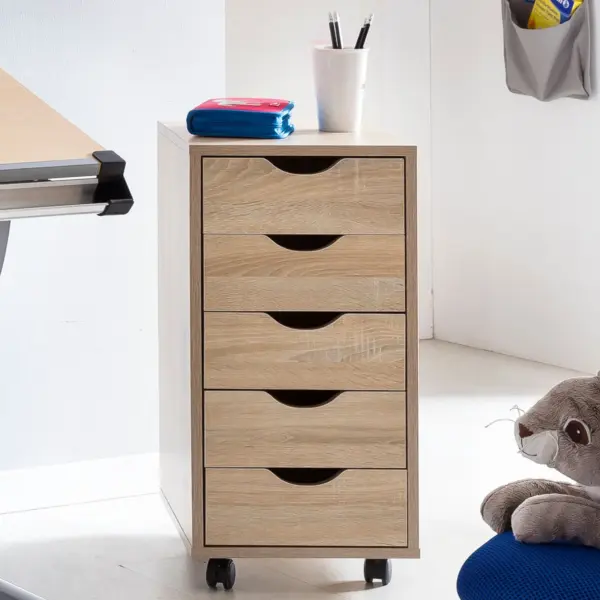 FineBuy Kinder Rollcontainer aus Holz, Grau – 33 × 64 × 38 cm