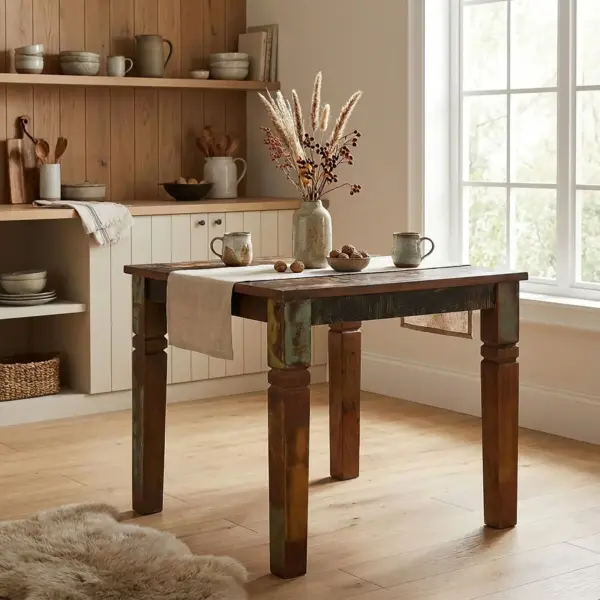 FineBuy Esstisch quadratisch 80 cm Mango Massivholz – Quadratischer Shabby Chic Tisch im Bootsholz Design, Landhaus Esszimmertisch massiv, Küchentisch für 4 Personen