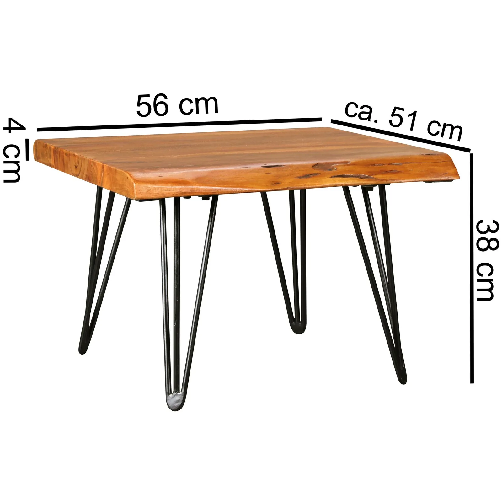 FineBuy Design Couchtisch Massivholz Tisch Baumkante, Braun – 56 × 38 × 51 cm