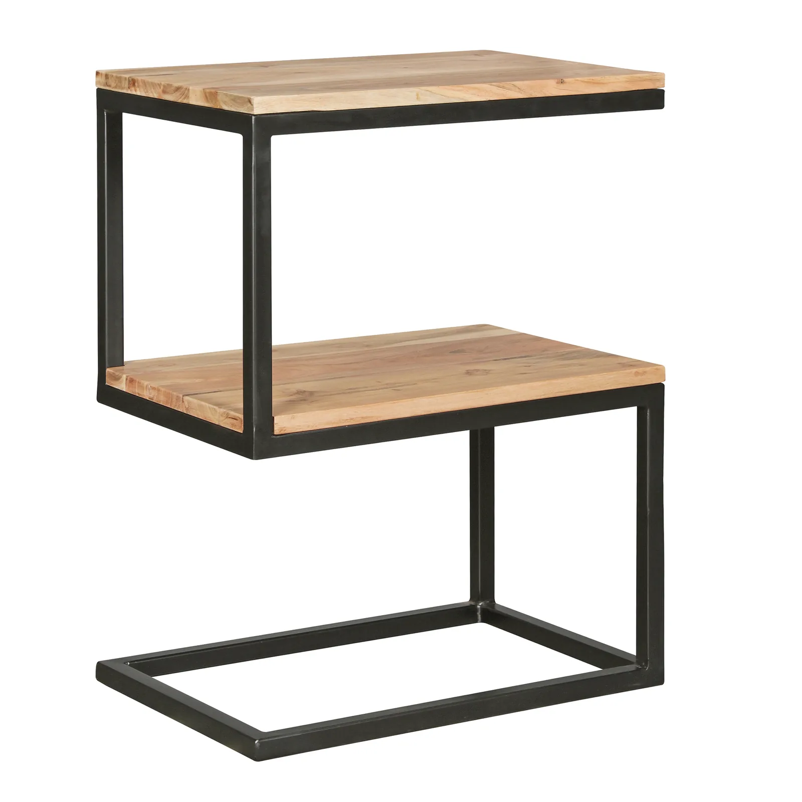 FineBuy Beistelltisch S-Form Massivholz / Metall, Braun – 45 × 60 × 30 cm