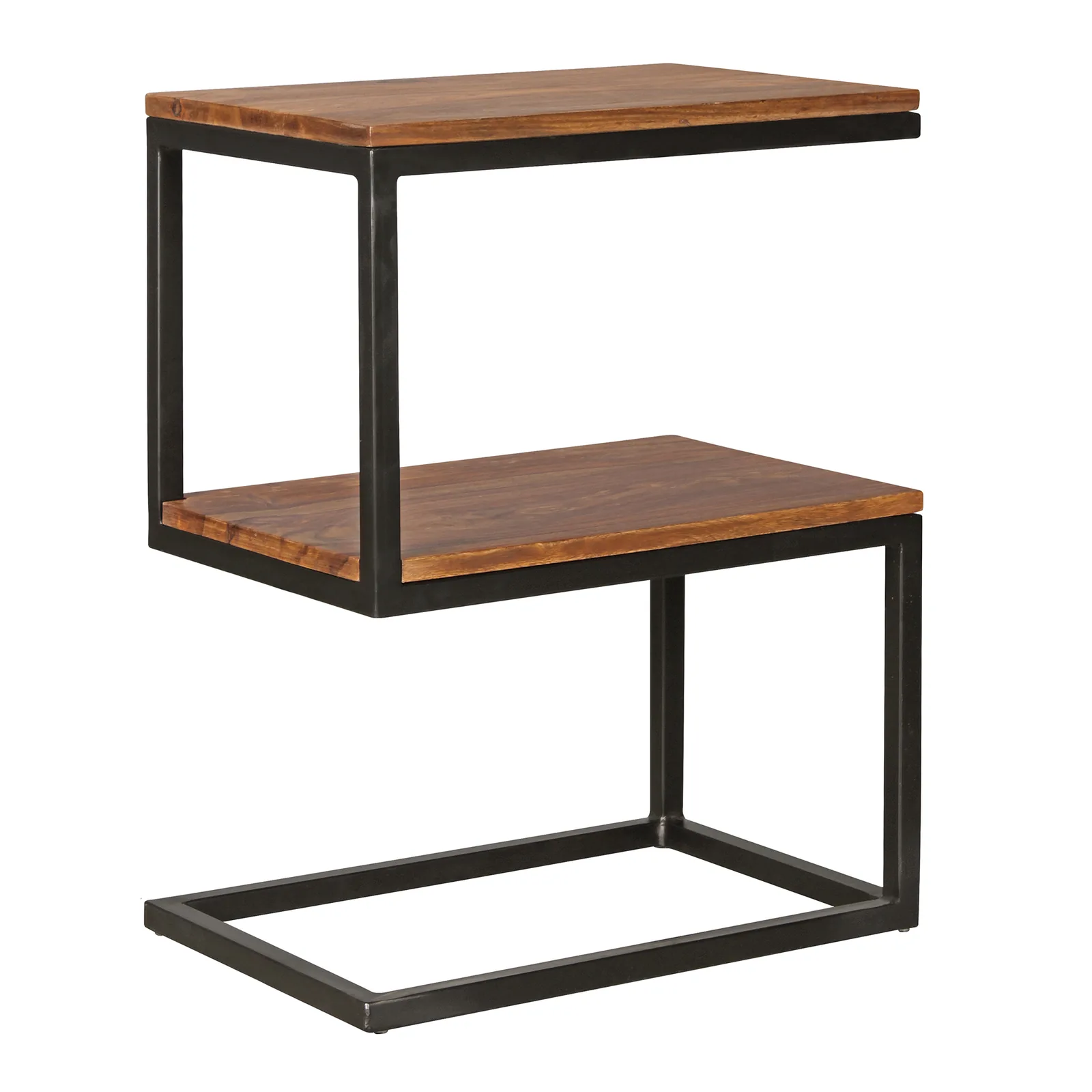 FineBuy Beistelltisch S-Form Massivholz / Metall, Braun – 45 × 60 × 30 cm
