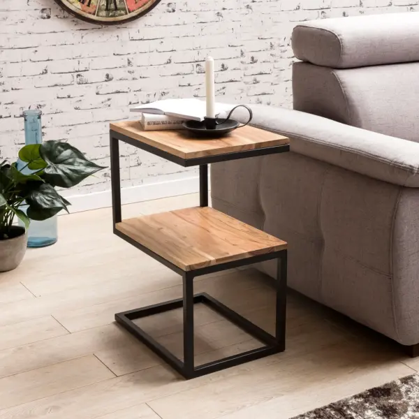 FineBuy Beistelltisch S-Form Massivholz / Metall, Beige – 45 × 60 × 30 cm FineBuy Beistelltisch S-Form Massivholz / Metall, Beige – 45 × 60 × 30 cm