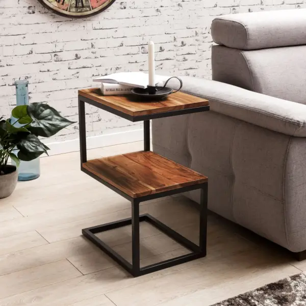 FineBuy Beistelltisch S-Form Massivholz / Metall, Braun – 45 × 60 × 30 cm FineBuy Beistelltisch S-Form Massivholz / Metall, Braun – 45 × 60 × 30 cm