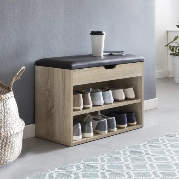 FineBuy Schuhbank mit Sitzfläche Garderoben-Bank aus Holz, Braun – 60 × 40 × 30 cm