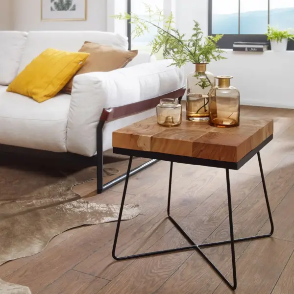 FineBuy Beistelltisch aus Holz, Braun – 45 × 45 × 51 cm