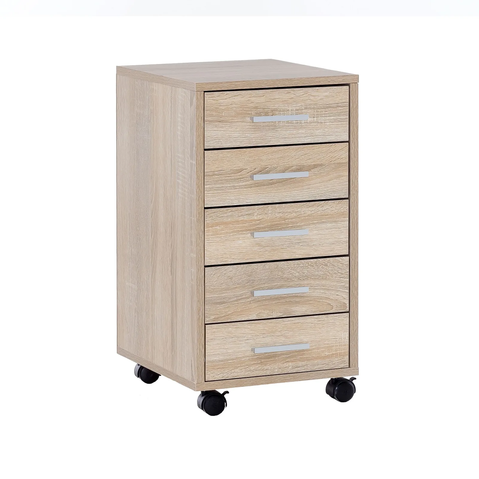 Finebuy Rollcontainer 33 x 63 x 38 cm Holz Schubladenschrank Schreibtisch, Büro Schrank mit 5 Schubladen, Container Rollschrank klein Standcontainer schmal, Schreibtischcontainer mit Rollen