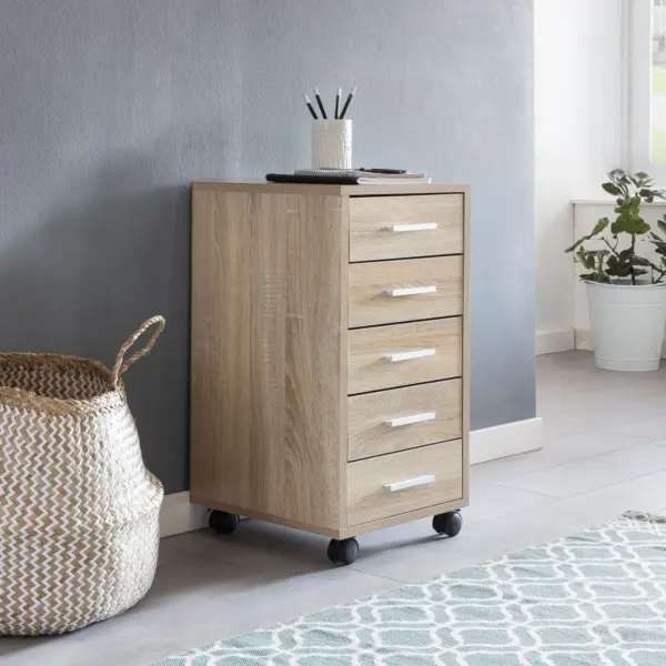 Finebuy Rollcontainer aus Holz, Braun – 33 × 63 × 38 cm