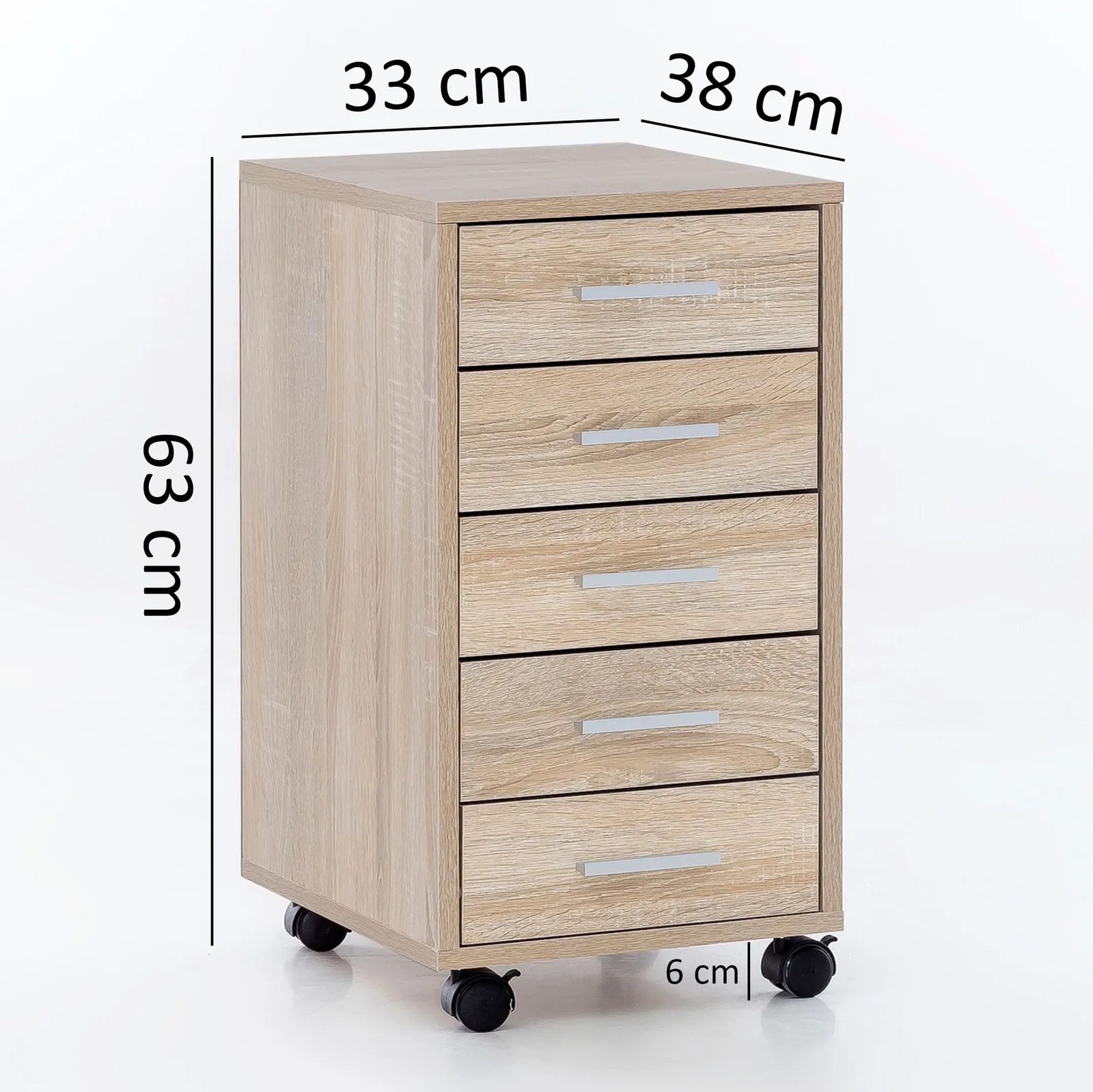 Finebuy Rollcontainer 33 x 63 x 38 cm Holz Schubladenschrank Schreibtisch, Büro Schrank mit 5 Schubladen, Container Rollschrank klein Standcontainer schmal, Schreibtischcontainer mit Rollen