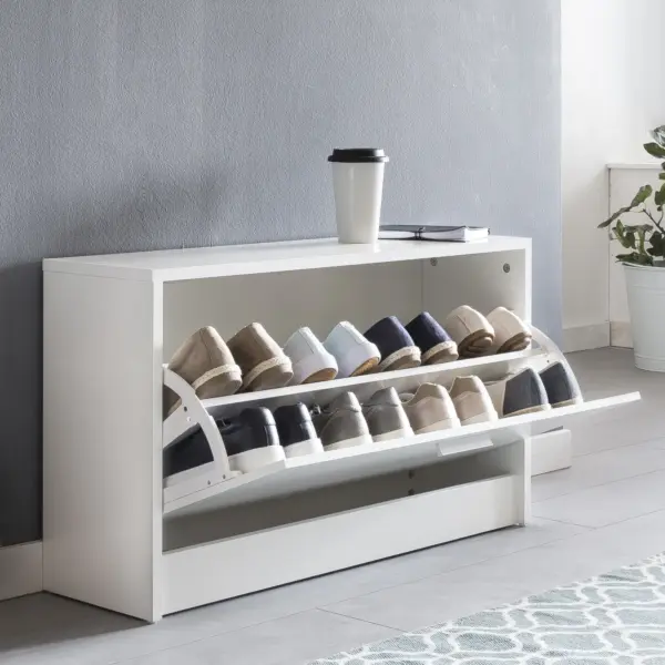FineBuy Schuhbank SPLIT mit Sitzfläche Schuhkipper aus Holz, Weiß – 80 × 47 × 24 cm