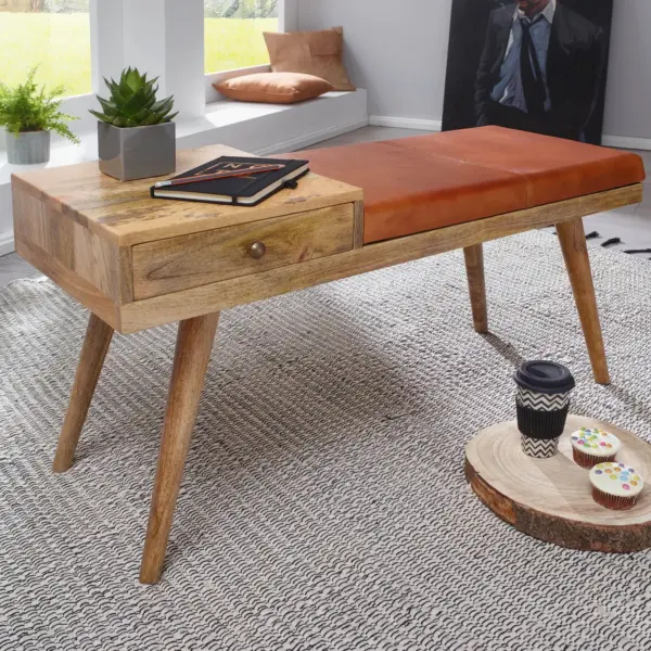 FineBuy gepolsterte Sitzbank 100 cm Massivholz Echtleder mit Schublade – Retro Polsterbank für Garderobe, Schlafzimmer, Wohnzimmer – Garderobenbank Eingangsbereich FineBuy gepolsterte Sitzbank 100 cm Massivholz Echtleder mit Schublade – Retro Polsterbank für Garderobe, Schlafzimmer, Wohnzimmer – Garderobenbank Eingangsbereich