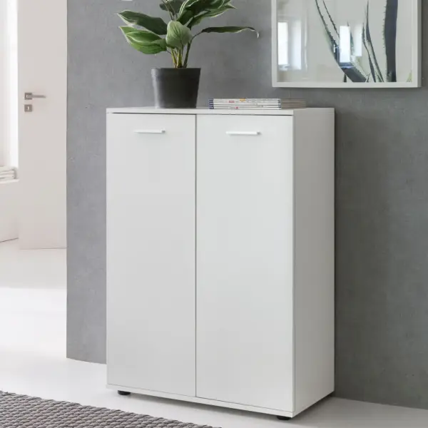 FineBuy Kommode mit 2 Türen aus Holz, Weiß – 71 × 104 × 35 cm