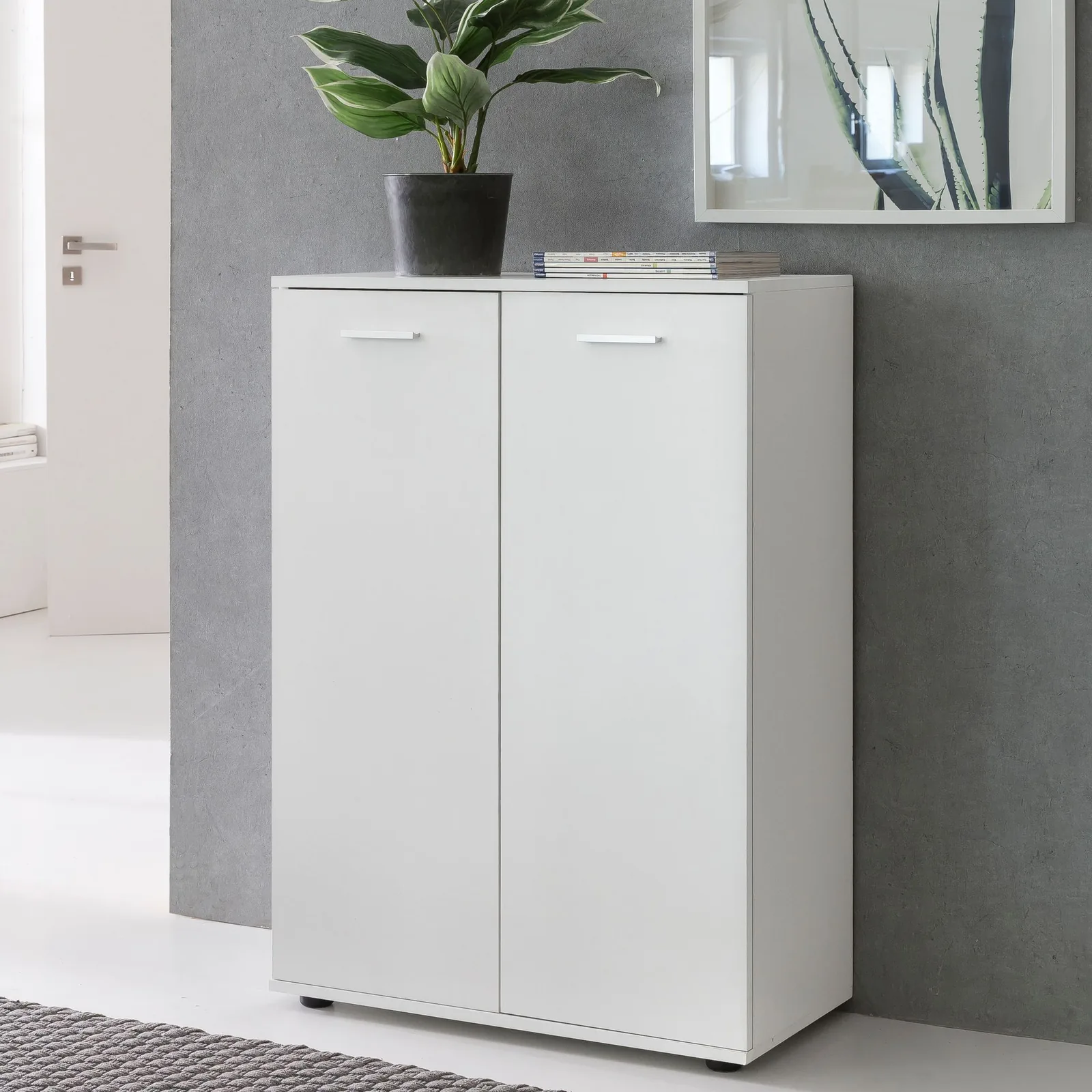 FineBuy Kommode mit 2 Türen aus Holz, Weiß – 71 × 104 × 35 cm