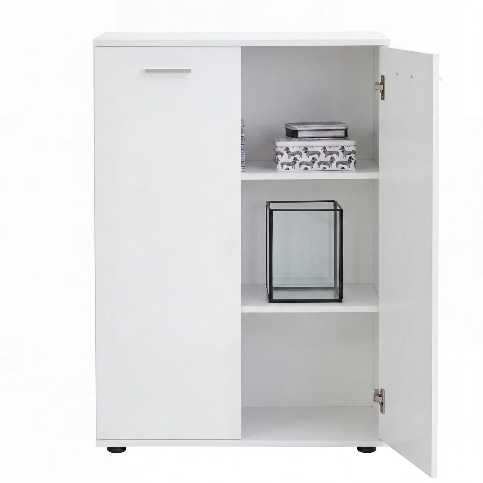 FineBuy Kommode mit 2 Türen aus Holz, Weiß – 71 × 104 × 35 cm