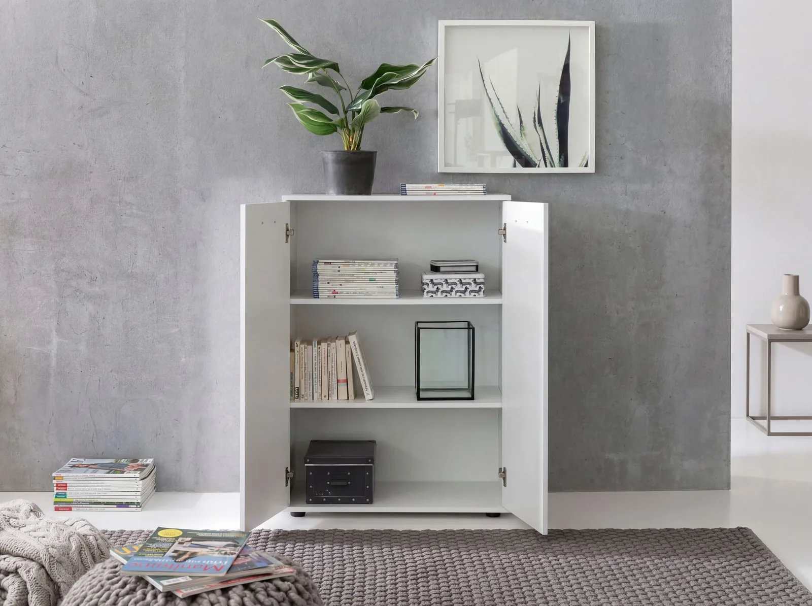 FineBuy Kommode mit 2 Türen aus Holz, Weiß – 71 × 104 × 35 cm