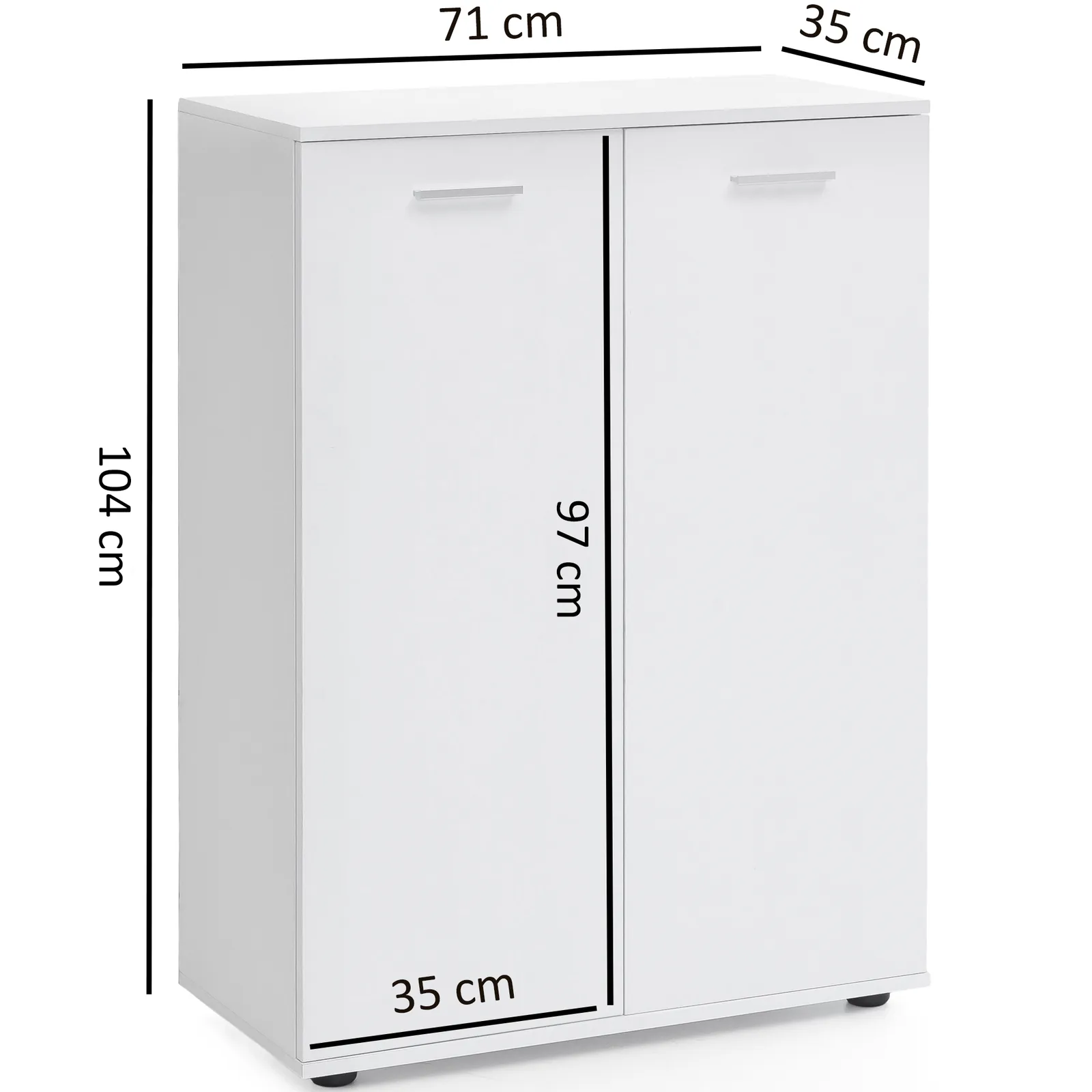 FineBuy Kommode mit 2 Türen aus Holz, Weiß – 71 × 104 × 35 cm