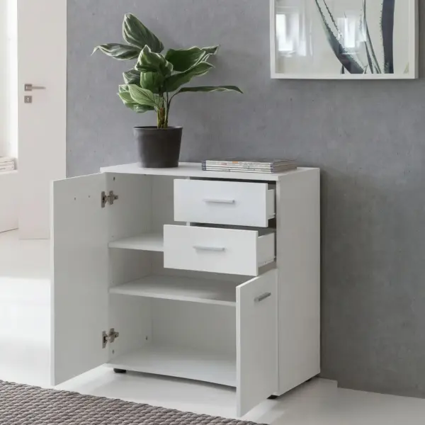 FineBuy Kommode mit Türen & Schubladen aus Holz, Weiß – 71 × 78 × 35,5 cm